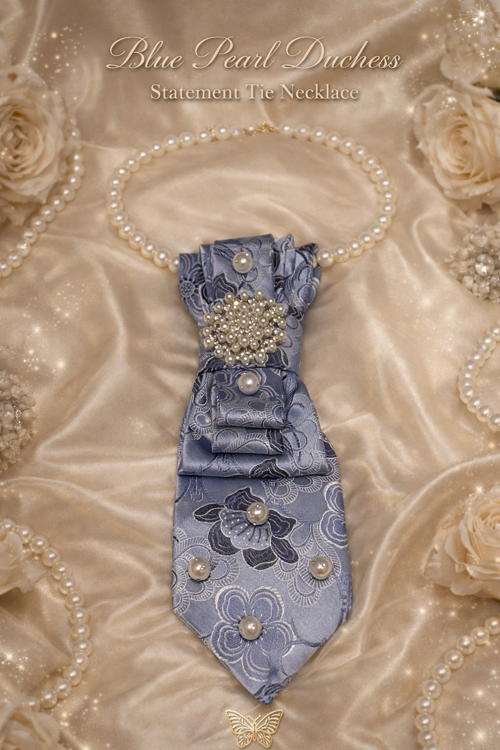 💎 Blue Pearl Duchess Statement Tie Necklace