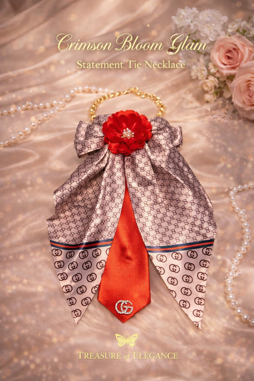 Crimson Bloom Glam Statement Tie Necklace