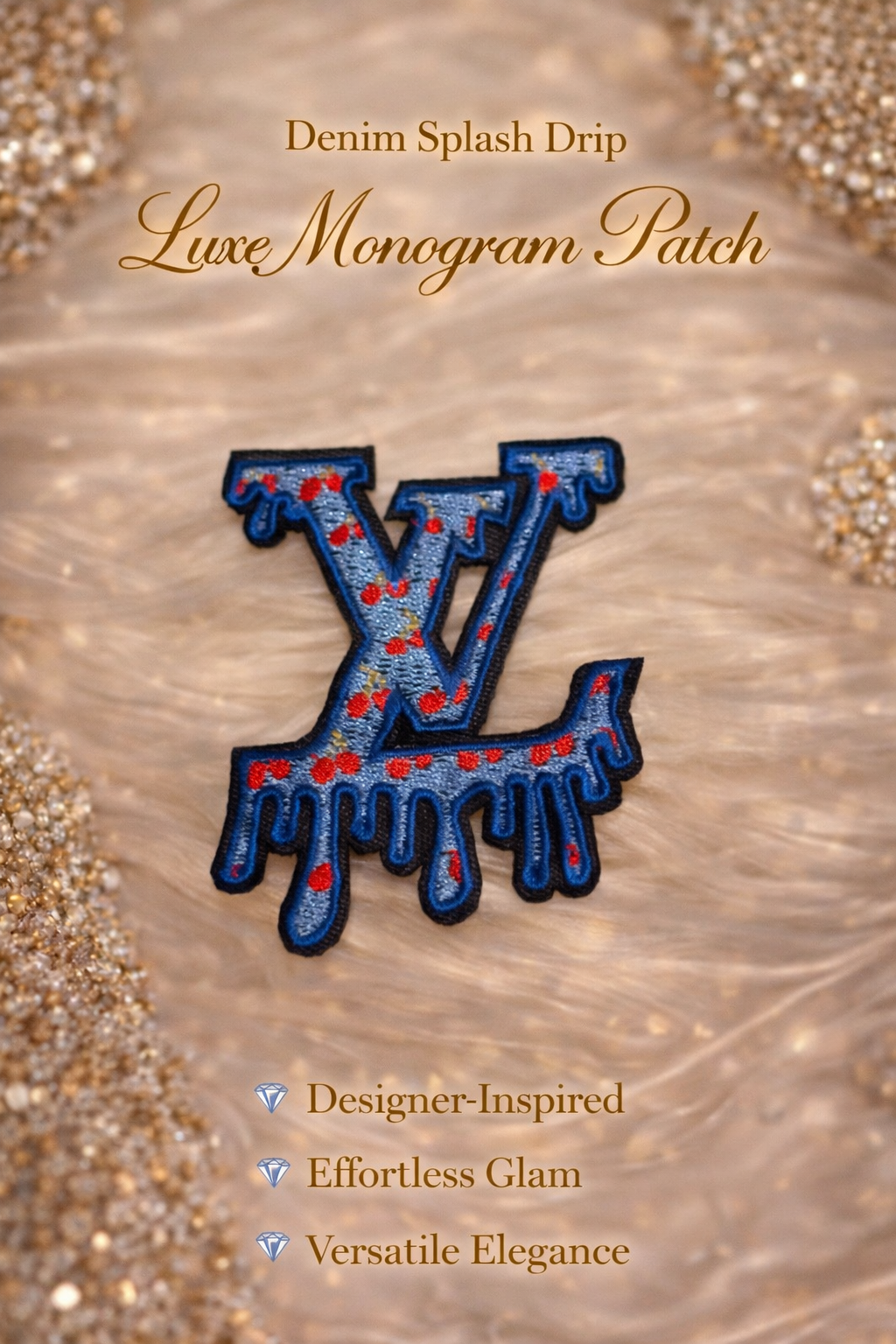 Denim Splash Drip Luxe Monogram Patch
