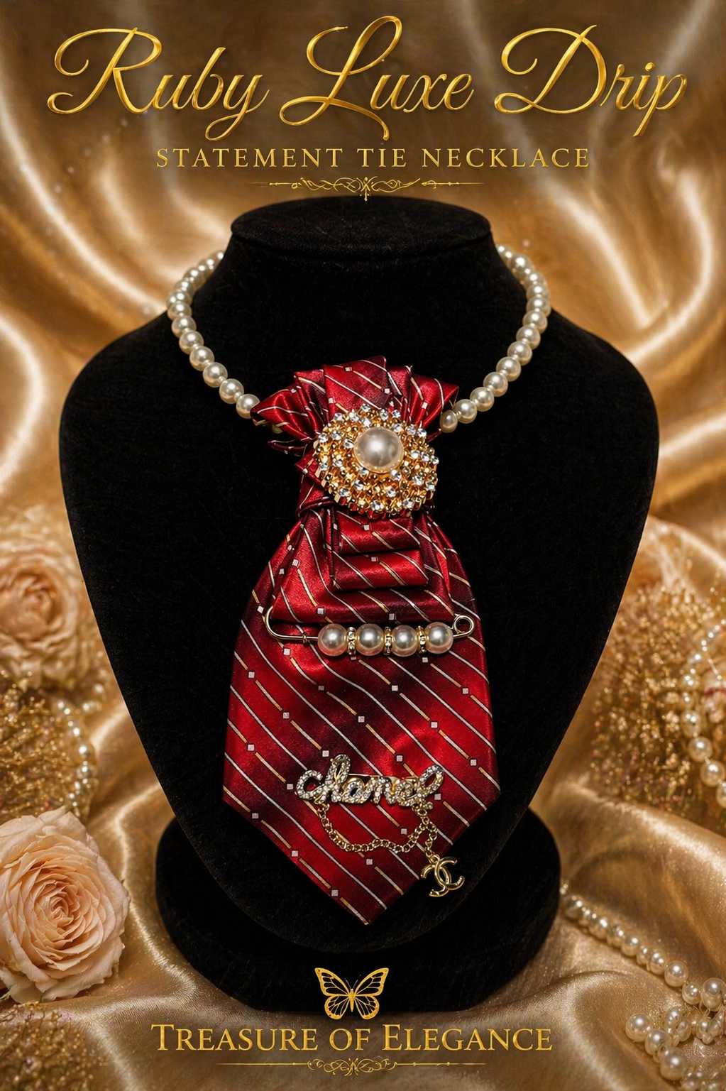 Ruby Luxe Drip Statement Tie Necklace