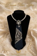 ✨ Denim Noir Zebra Statement Tie Necklace ✨