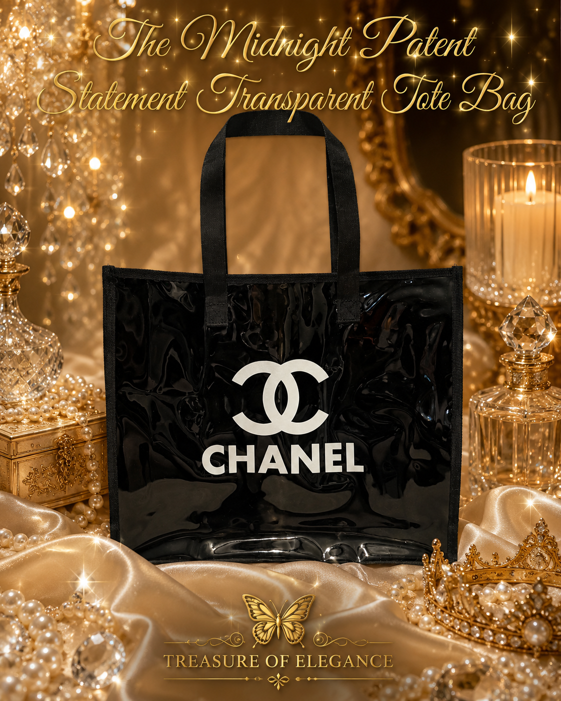 Midnight Patent Statement Transparent Tote Bag