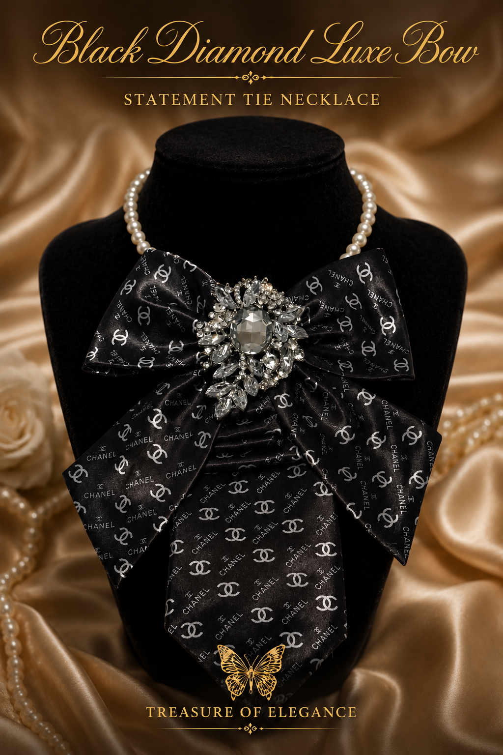 Black Diamond Luxe Bow Statement Necklace