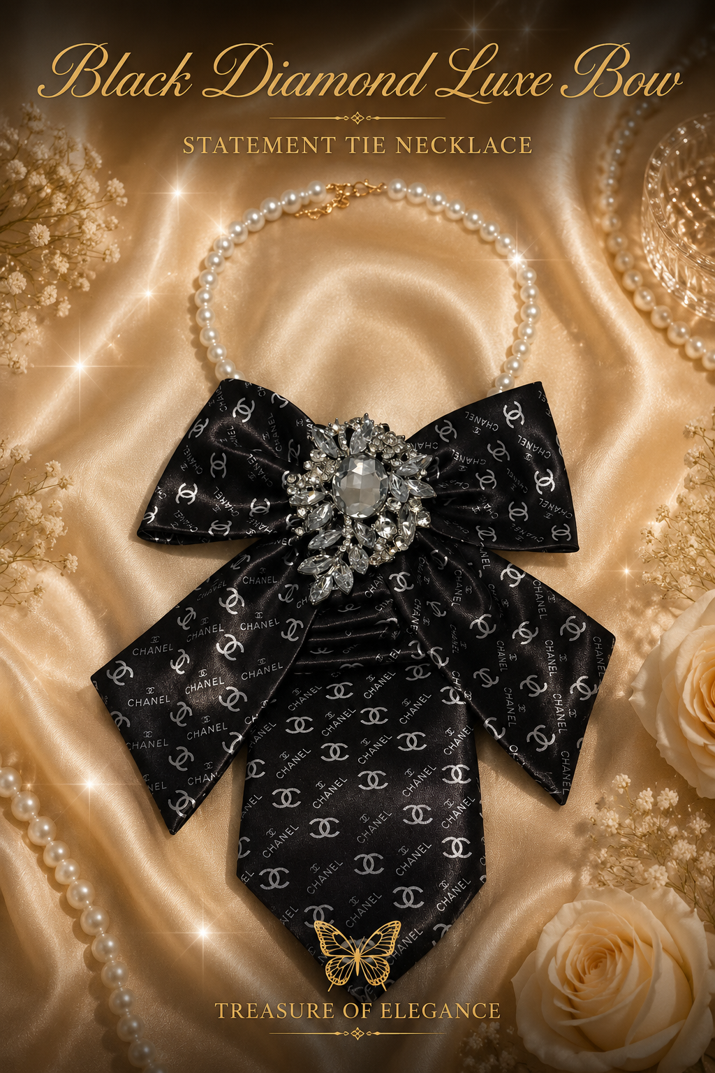 Black Diamond Luxe Bow Statement Necklace