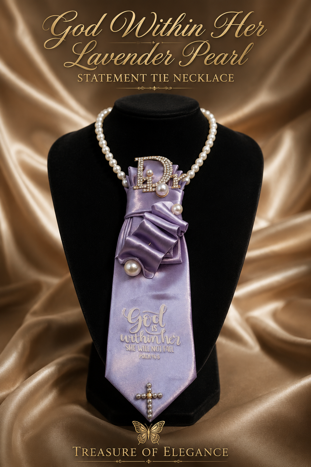 God Within Her Lavender Pearl Statement Tie Necklace