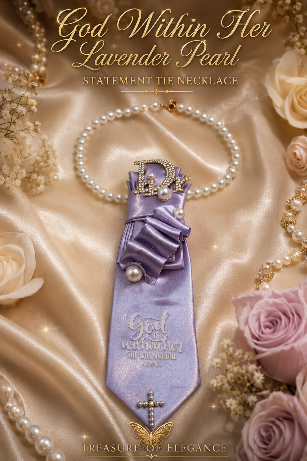 God Within Her Lavender Pearl Statement Tie Necklace