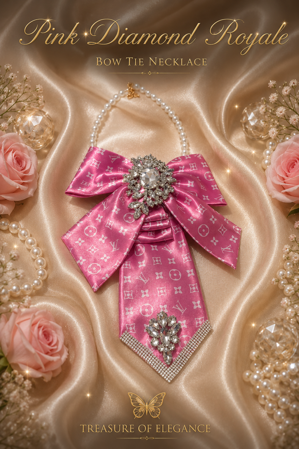 Pink Diamond Royale Bow Tie Necklace