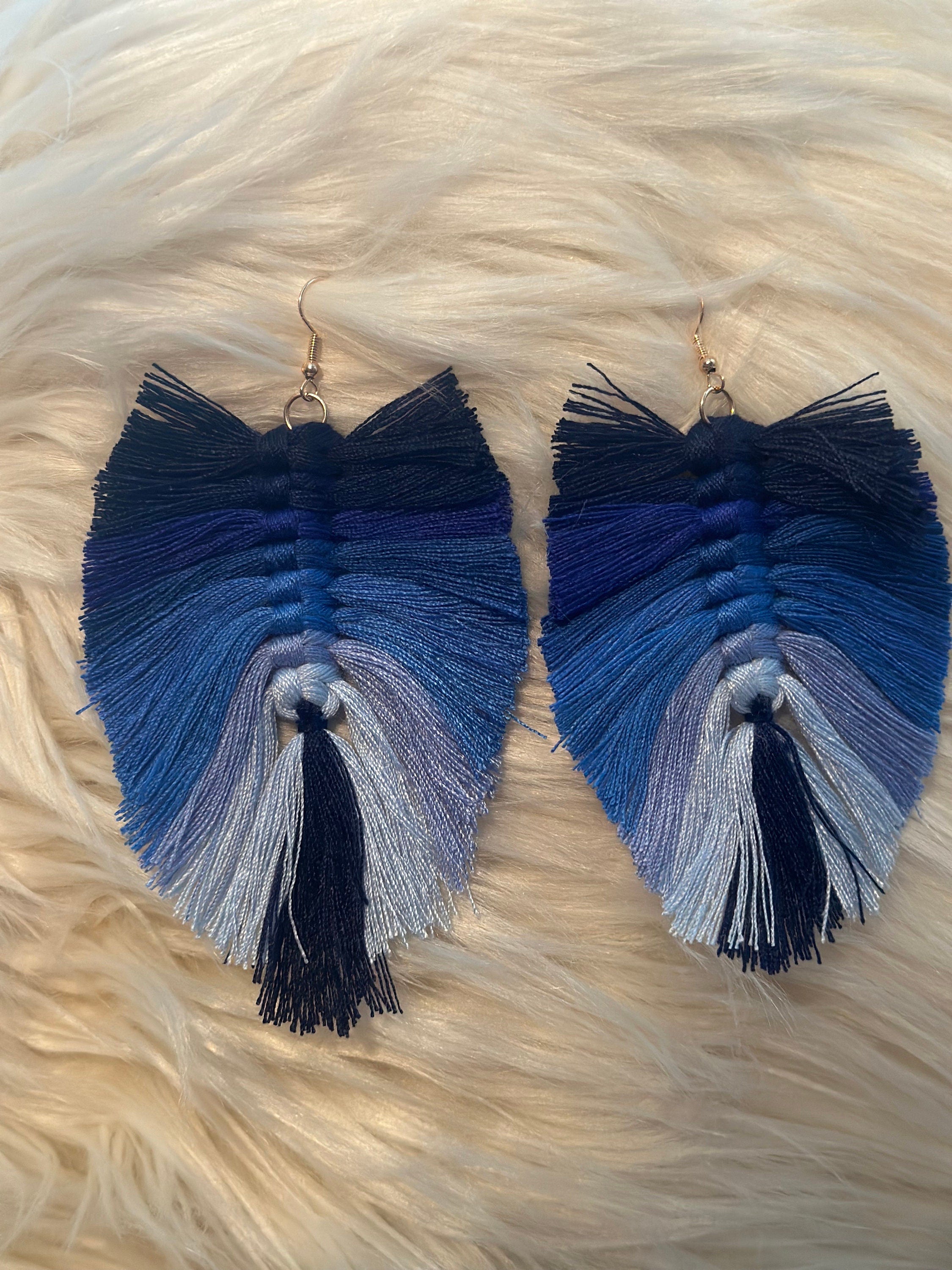 Hues of Blue Tassel Drop Earrings