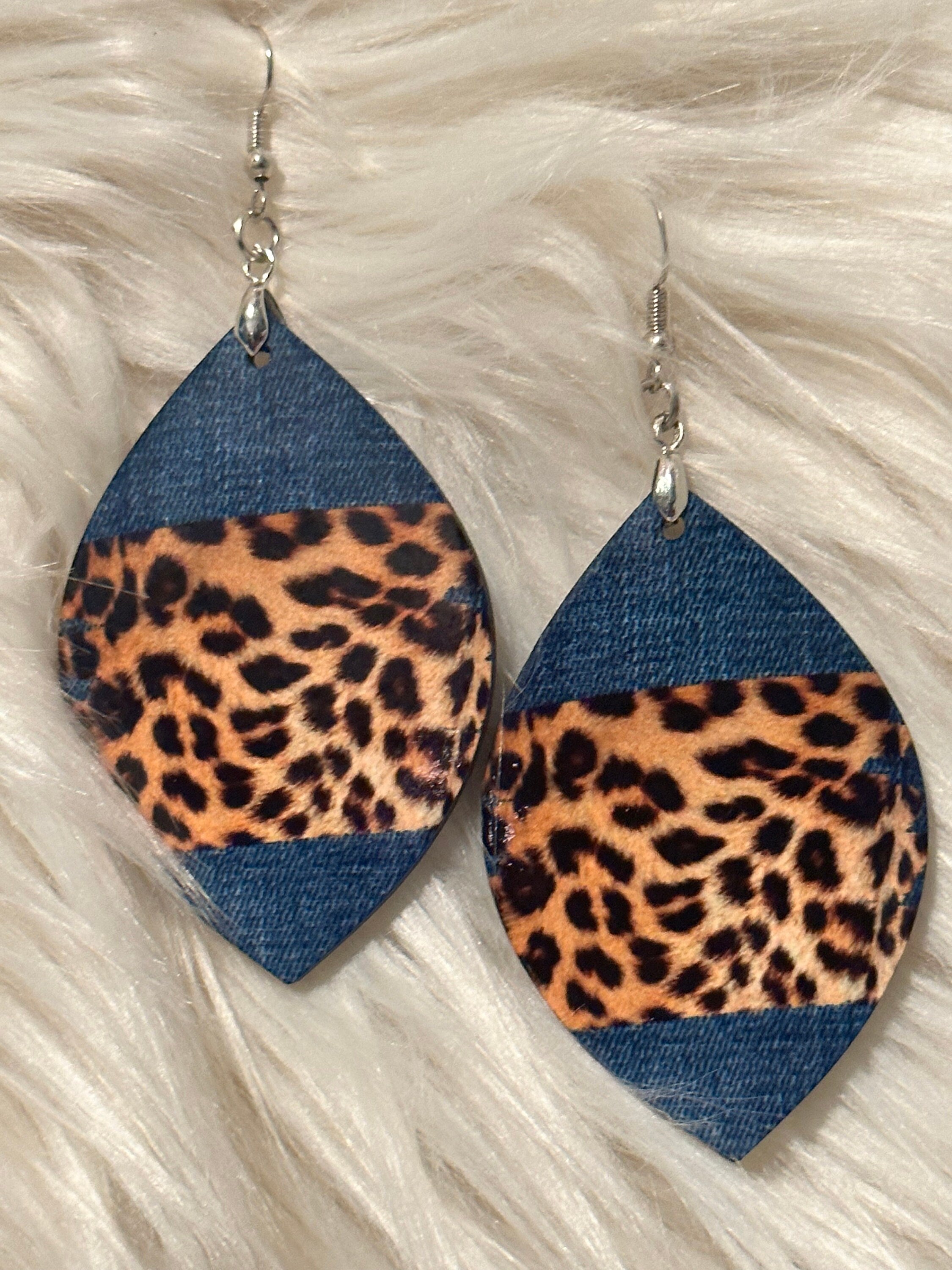 Denim and Cheetah Print Earrings