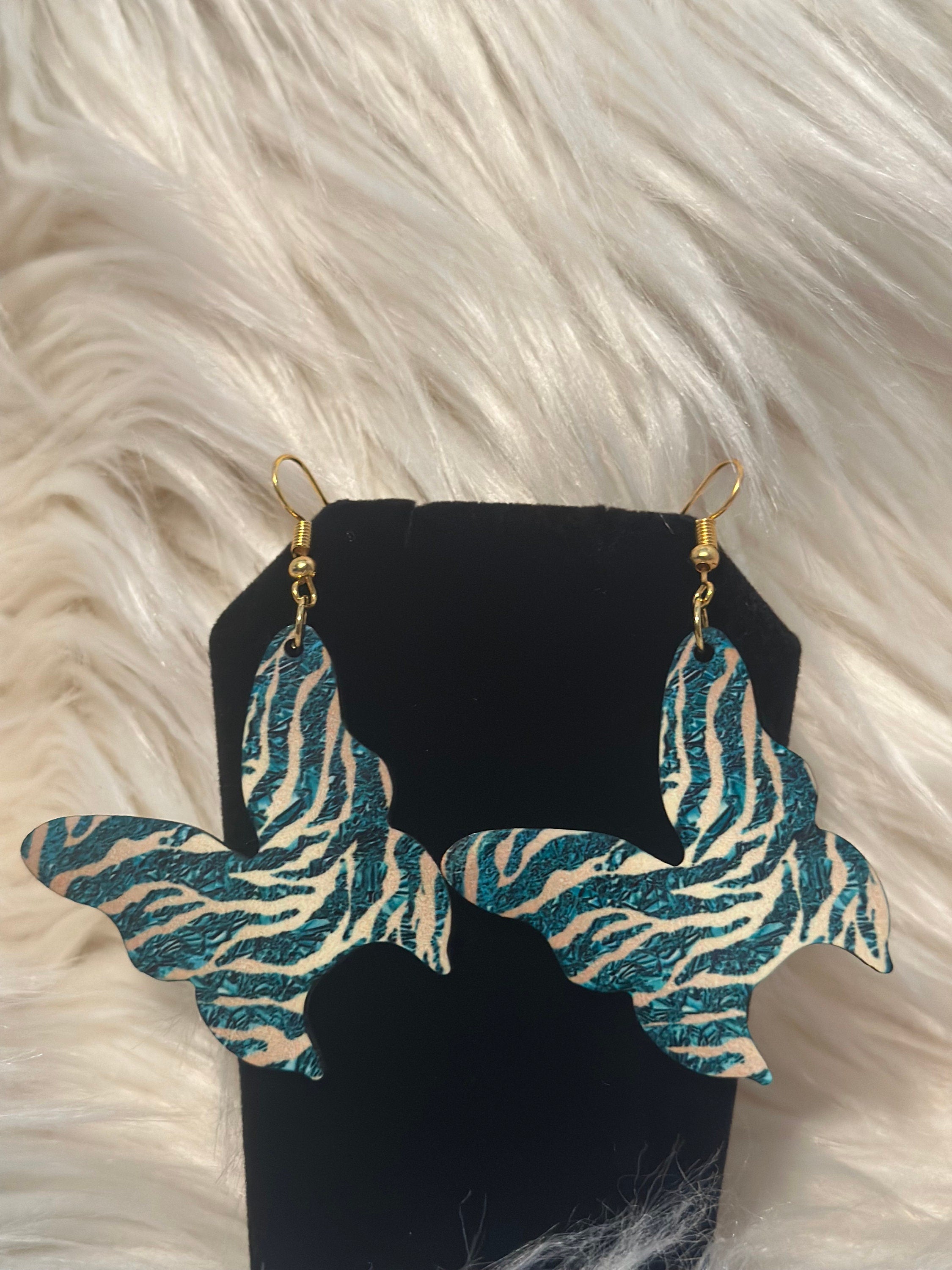 Teal and Gold Butterfly Shaped Earrings