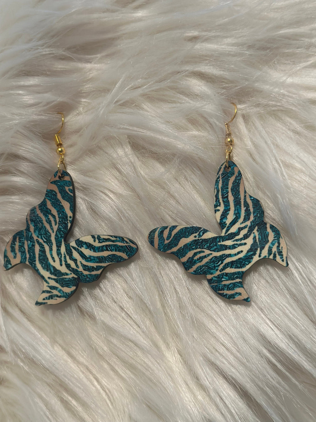 Teal and Gold Butterfly Shaped Earrings