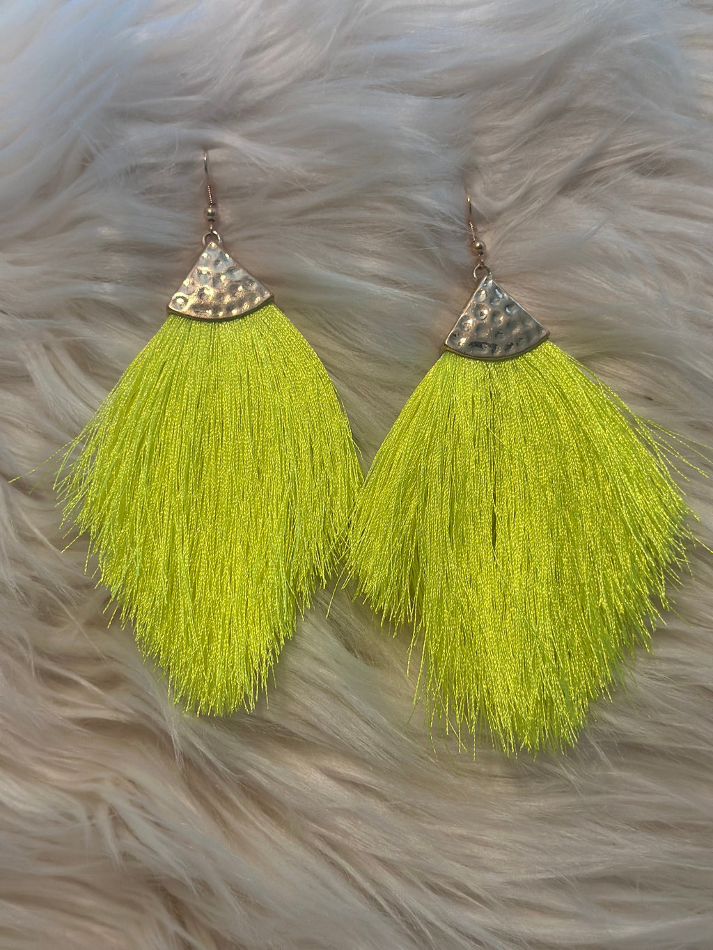 Lime Green Tassel Drop Earrings