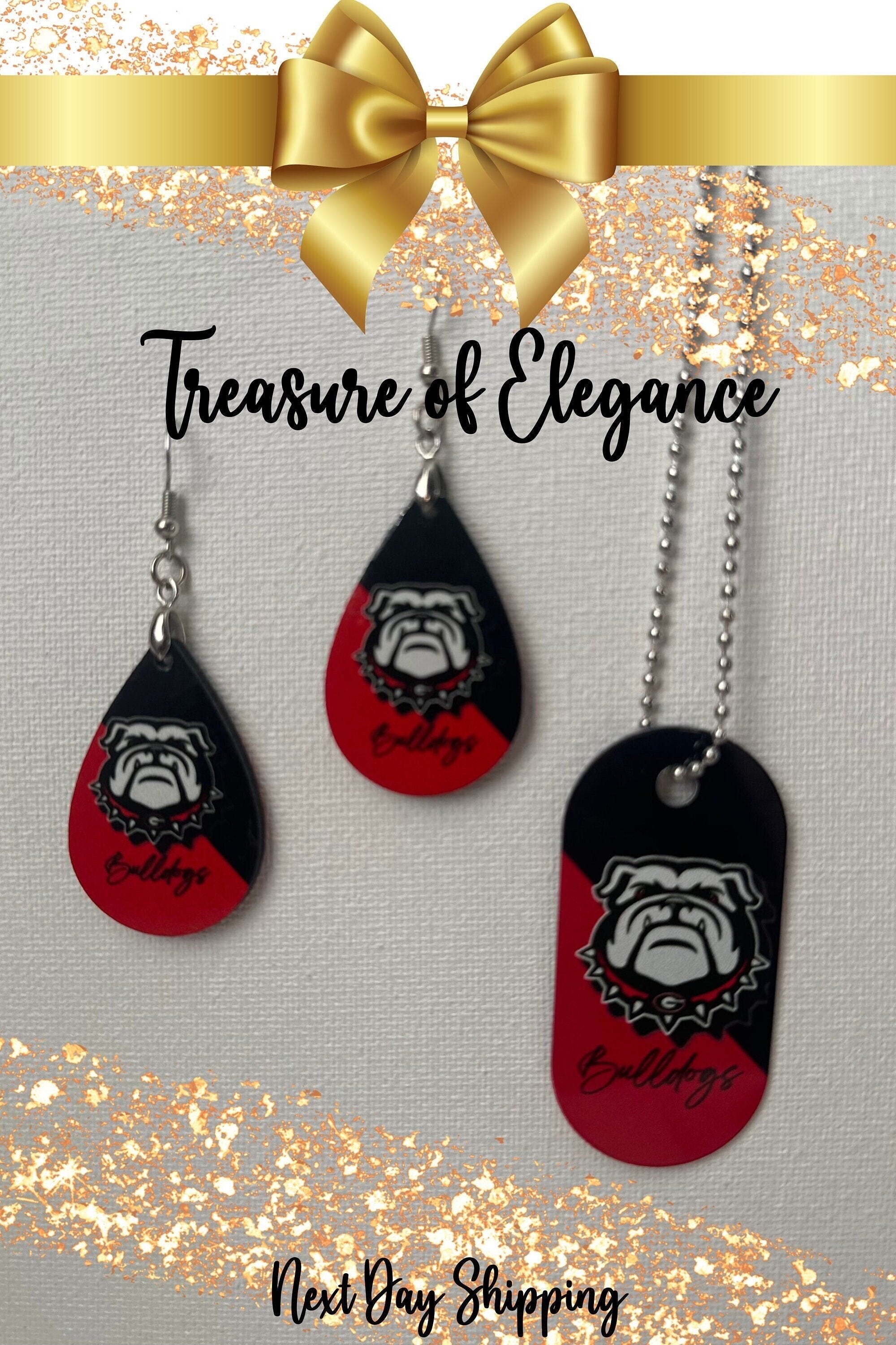 Game Day “Bulldogs ” Earrings and Dog Chain Set
