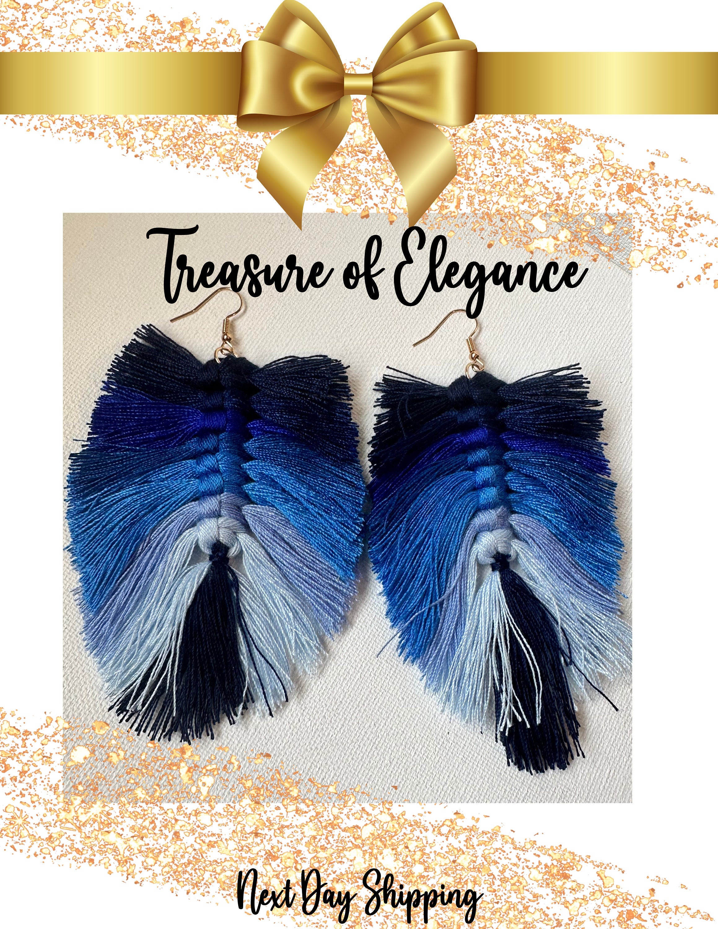 Hues of Blue Tassel Drop Earrings
